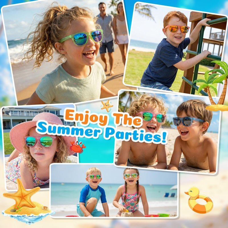 Froman Kids Sunglasses Bulk - 16 Pack Party Favors for Boys Girls Ages 3-8, Neon Colors with UV 400 Protection, Birthday Goodie Bag Stuffers