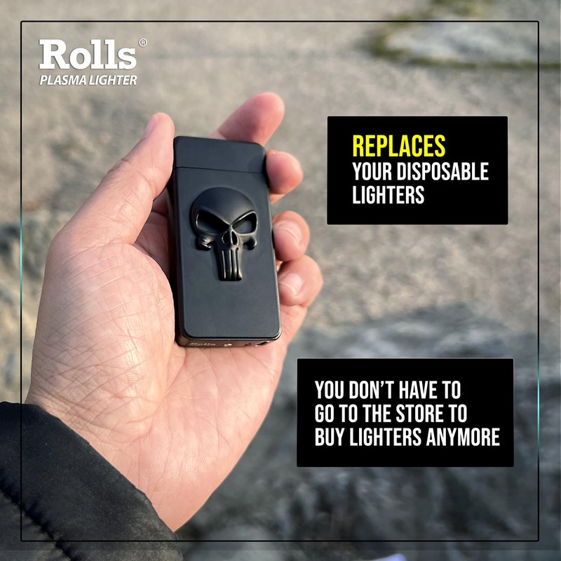 Rolls Electric Lighter - Stocking Stuffers - Gifts for Men - Cool Lighters - Electric Lighters Rechargeable - Mens Gifts - Skull Lighter - Birthday Gifts for Men - (Black Skull)