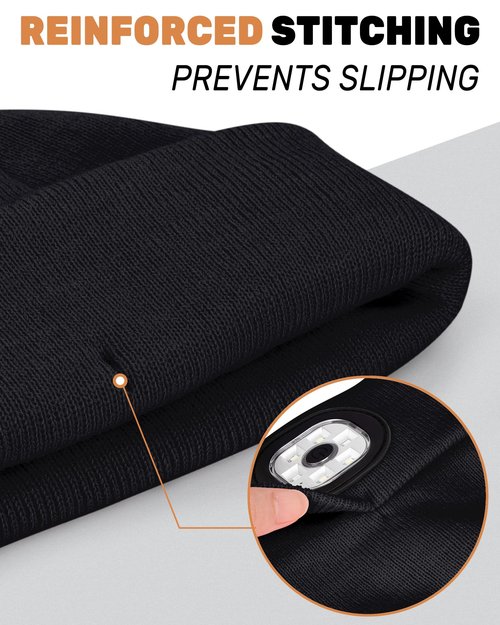 OKKLE LED Beanie Hat with Light, USB Rechargeable Beanie for Men & Women – Great Gift for Dad, Husband, Him, Stocking Stuffer Black