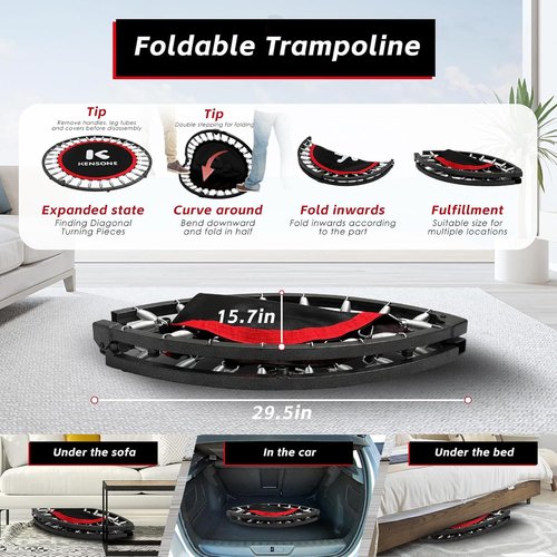 KENSOINE Foldable Mini Trampoline - Indoor Fitness Rebounder for Kids & Adults | Adjustable Foam Handle, Max Load 450 lbs