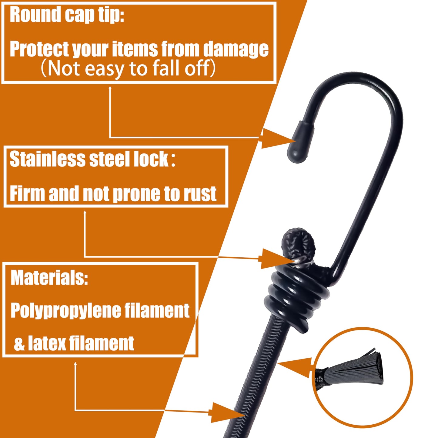 Yelier Bungee Cords with Hooks – 8pcs Bungee Cord (12", 18", 24", 36") + 4pcs 6" Ball Bungee Cords, No Irritating Odor, for Cargo, Camping, Outdoor, Tent (Black, 12" 18" 24" 36")