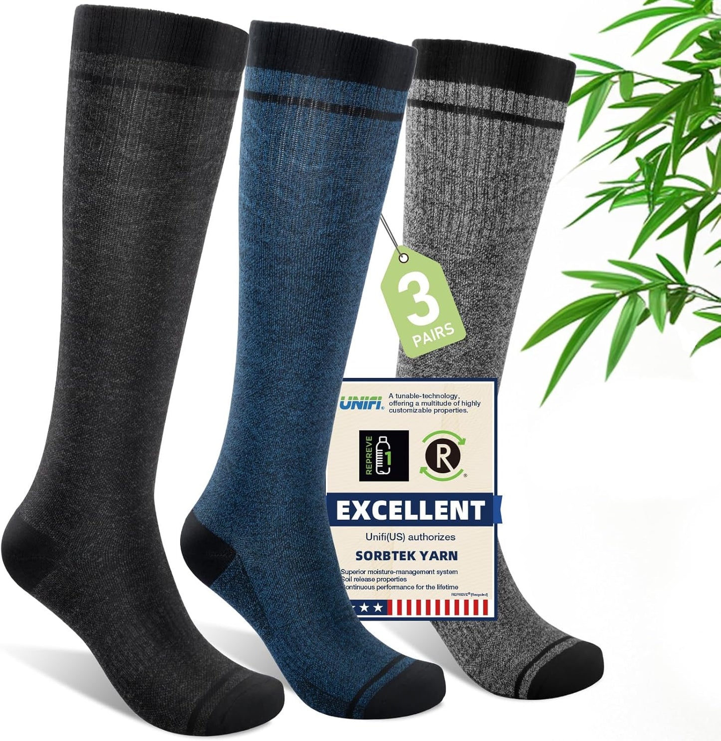 Skiennix Compression Socks - 15-20 mmHg Bamboo Viscose Knee High Support for Travel & Daily Use