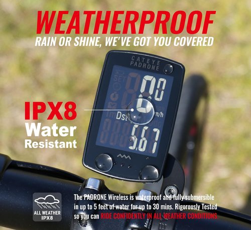 CATEYE Padrone Wireless Bike Computer – Oversized Display Cyclocomputer, Wireless Speedometer & Odometer, FlexTight™ Mount, Auto Start/Stop, Programmable Odometer