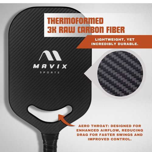 Mavix Pro Series Edgeless Carbon Fiber Pickleball Paddle – Edgeless, Elongated, T700 Raw Carbon, Thermoformed 16mm Core, Lightweight Control & Spin Paddle for Competitive Play