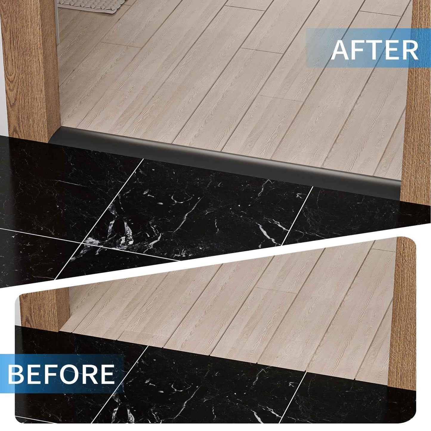 Greymond Floor Transition Strip - Self Adhesive Vinyl Flooring Trim for Carpet, Tile & Gaps, Threshold Cover Molding (10ft x 1.57in, Black)