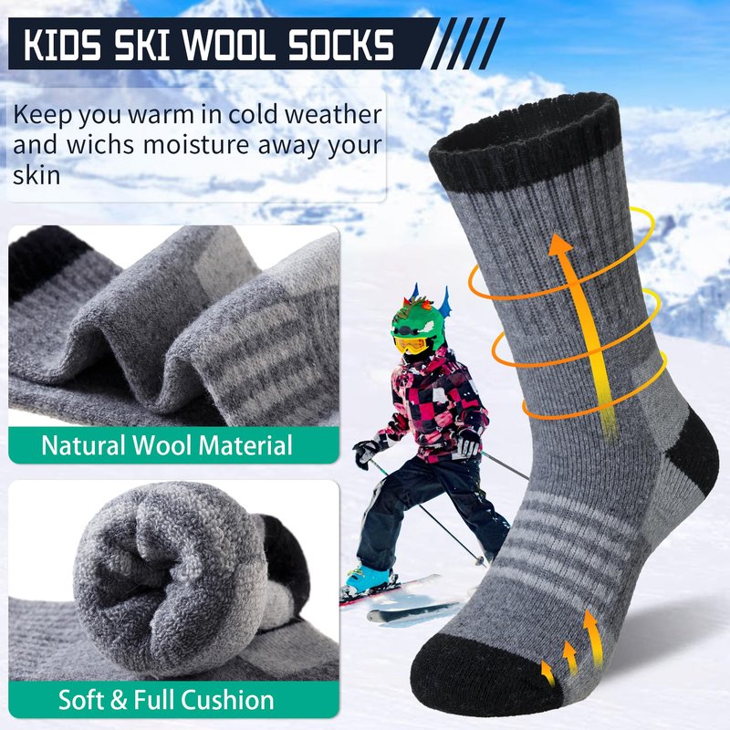 DoSmart Kids Hiking Walking Socks, Boys Girls Toddlers Merino Wool Warm Socks,Wicking Cushion Crew Socks(Mix Color B,4-8 Years)