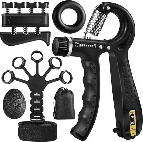 Grip Strength Trainer Kit - 5 Pack Adjustable Resistance Hand Grippers & Finger Exercisers for Muscle Building and Injury Recovery