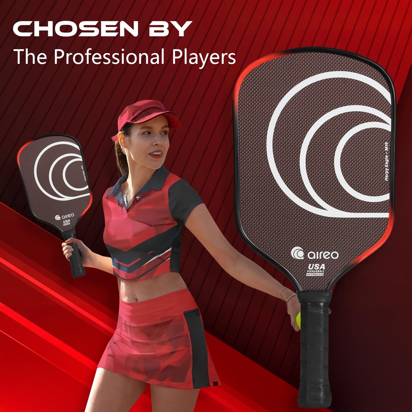 AIREO Harpy Eagle M16 Pickleball Paddle, Metallic Carbon Fiber Surface with 16MM Polypropylene Core, Elongated and Wide-Body Pickleball Paddles, USAPA Approved Pickle Ball Paddle