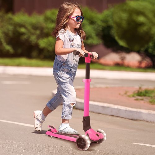 Hurtle Kids Scooter - Child Toddler Kick Scooter Toy - 3 Wheel Scooter with Adjustable Height, Anti-Slip Deck, Flashing Wheel Lights, for Boys/Girls 3-10 Year Old