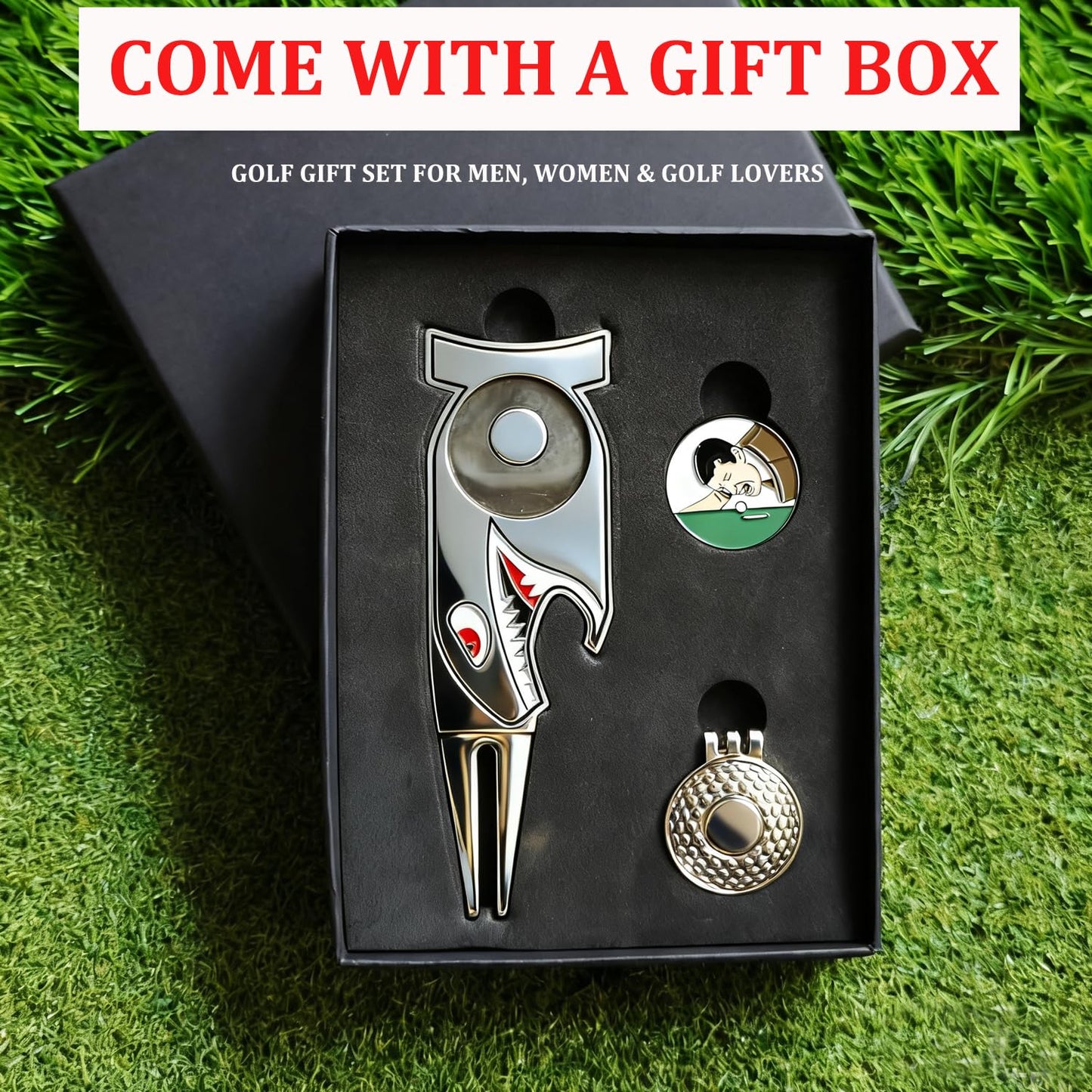 WIGERLON Divot Repair Tool with Ball Marker（1pcs Divot Tool,1 pcs Golf Hat Clip,1pcs Magnetic Ball Marker