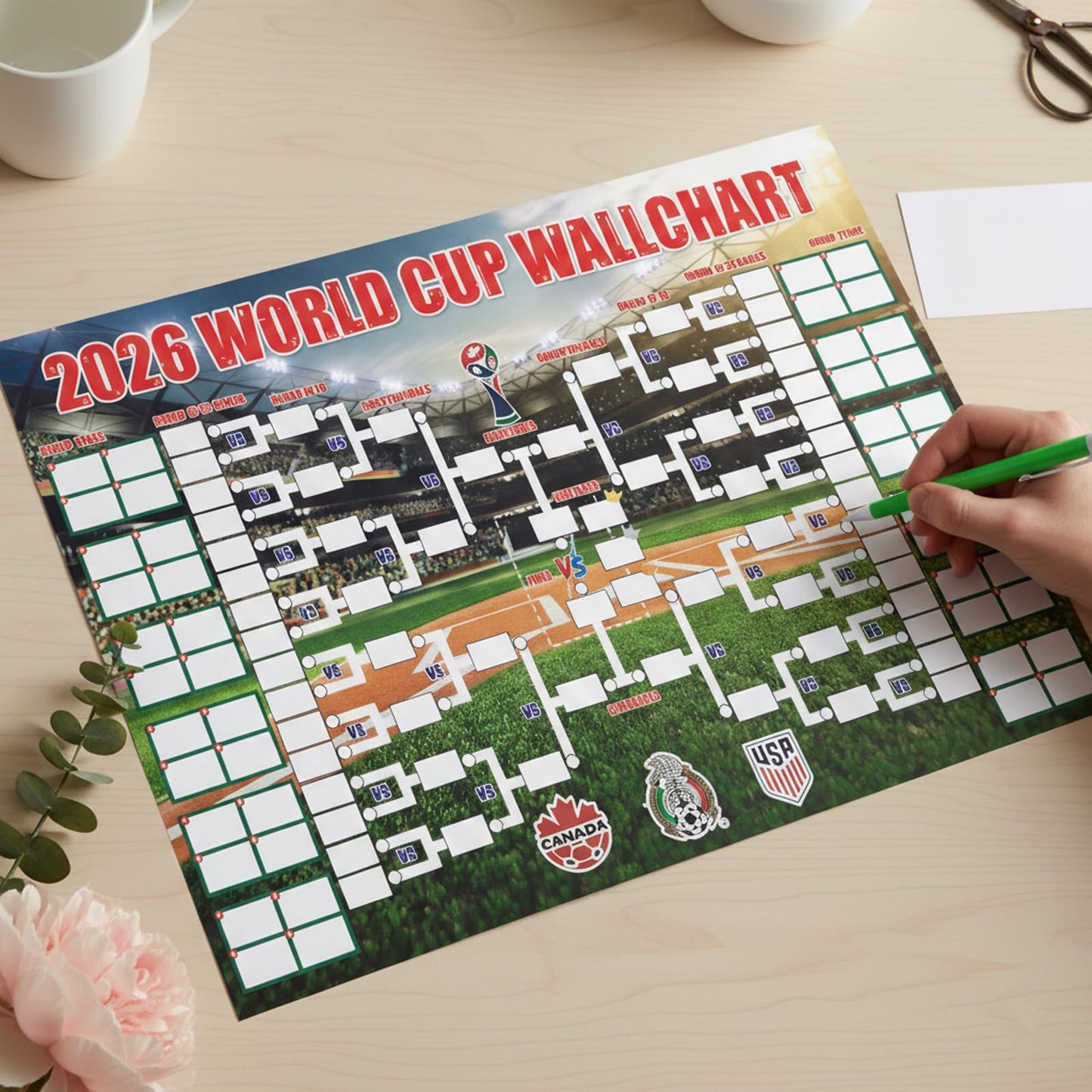 World Cup Schedule Poster&Final Round 48-Team Collection Showcase 2026,2-in-1 Double-Sided Functional Poster Football Merchandise Decorations,Soccer Match Decor Wall Chart,Soccer Fans Gifts 21x15In