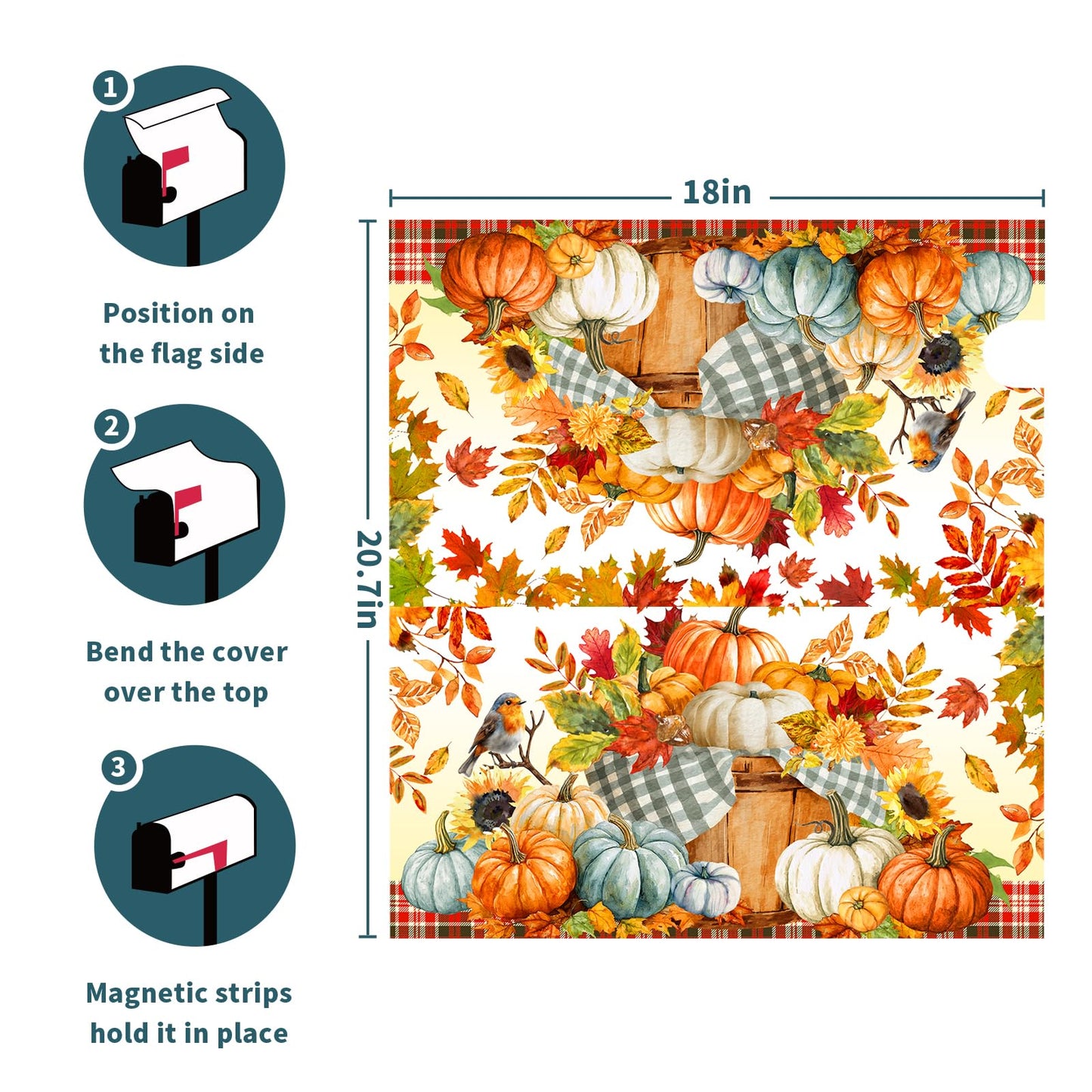 Fall Mailbox Covers Magnetic Standard Size 18 X 21 Inch Thanksgiving Harvest Autumn Pumpkins Magnetic Mailbox Covers Wraps Post Box Cover Decoration Outdoor Garden Home Yard Outside