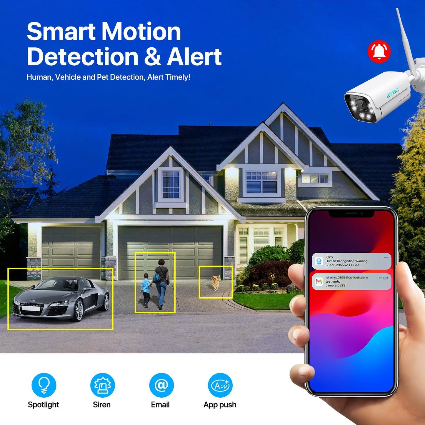 SV3C 4K WiFi IP Camera Outdoor, 8MP Wired Bullet Security Cameras with Floodlight Color Night Vision, ONVIF, RTSP, Humanoid Vehicle Pet Detection, P2P Remote View, 2-way Audio, SD Card & Cloud Storage