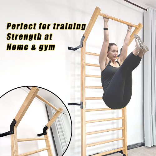 FC FUNCHEER Swedish Ladder,Gymnastics Stall Bar, Wall Mounted Pull Up Bar- Solid Wood With11 Strategic Rods-86.6 Inches Height, 32 Inches Width, Indoor Gym Workout Yoga