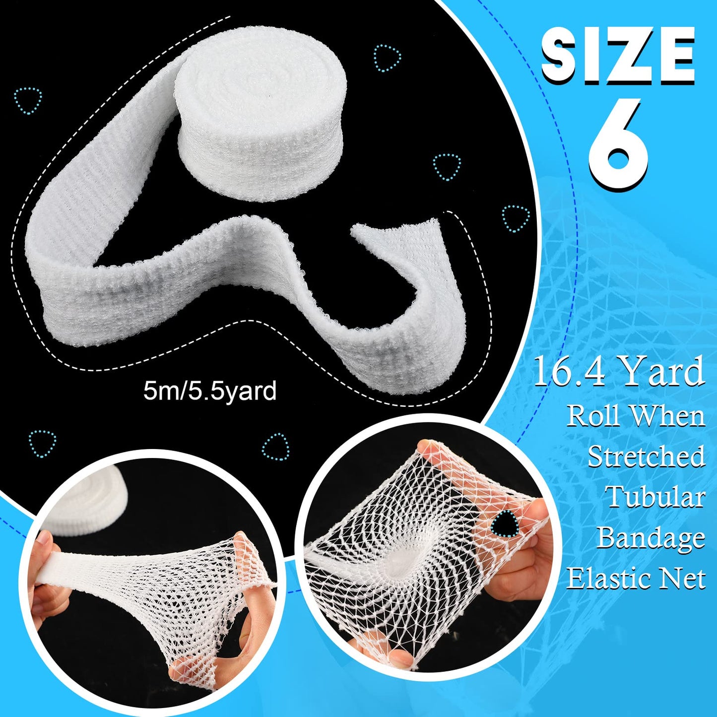 2 Rolls Tubular Bandage Elastic Net Wound Dressing Stretch Dressing Retainer Tubular Elastic Gauze Bandage for Wound Arm, Without The Use of Adhesive Tape (Size 4 and Size 6)