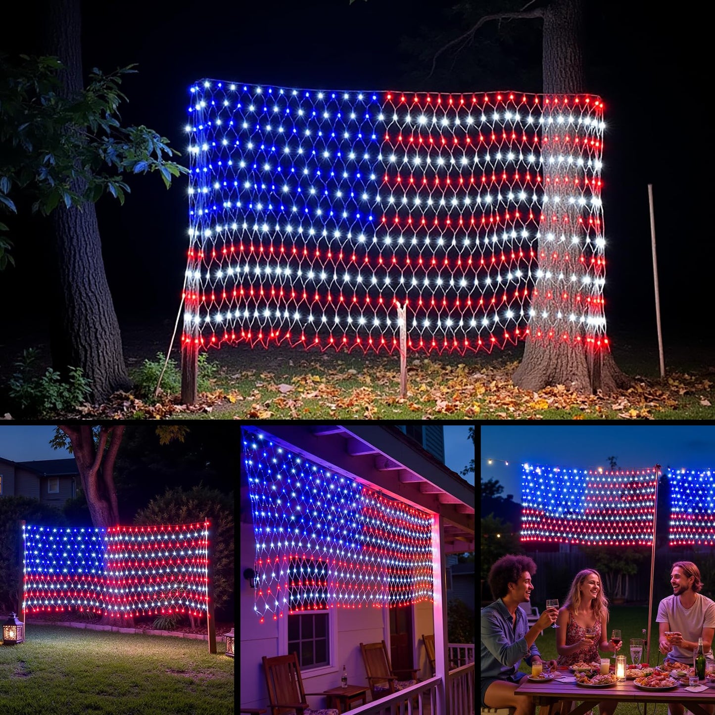 American Flag Lights Outdoor - 420 Super Bright Red White and Blue Lights, Waterproof Led Flag Net Light of The United States for Memorial Day, 4th of July, Yard, Garden, Christmas Decorations