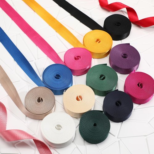 Windyun 24 Rolls Nylon Webbing 1/1.5 Inch Wide Cotton Webbing Strap 3.3 Yard 24 Colors Nylon Straps for Bag Making DIY Craft, Pet Collars, Climbing, Backpack(3.3 Yard X 1 Inch,Classic Colors)