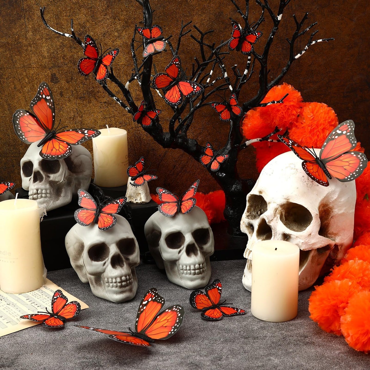 SEPGLITTER Monarch Butterfly Decorations, 60 Pcs 3D Artificial Monarch Butterfly 4 Sizes Orange Fake Butterflies Wall Decal for Home Party Day of The Dead Halloween Autumn Wedding Bedroom Craft Decor