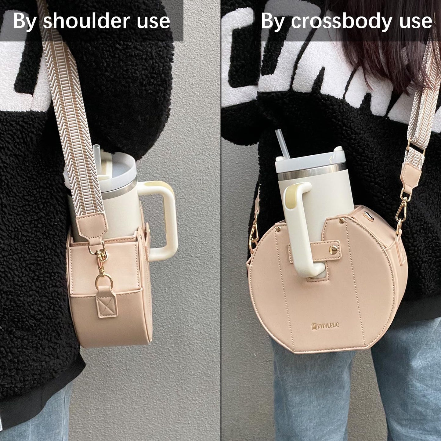 kitylemo Water Cup Purse Bag for Tumbler, Cup Lover Gift for Women, Water Bottle Carrier Bag,Purse with Cup Holder, Round Purse