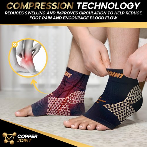 CopperJoint Toeless Foot Sleeve Ankle Compression Socks for Men & Women, White/Black Large - Breathable Snug Fit Foot Ankle Support for Sports, Plantar Fasciitis and Swelling Arch Support