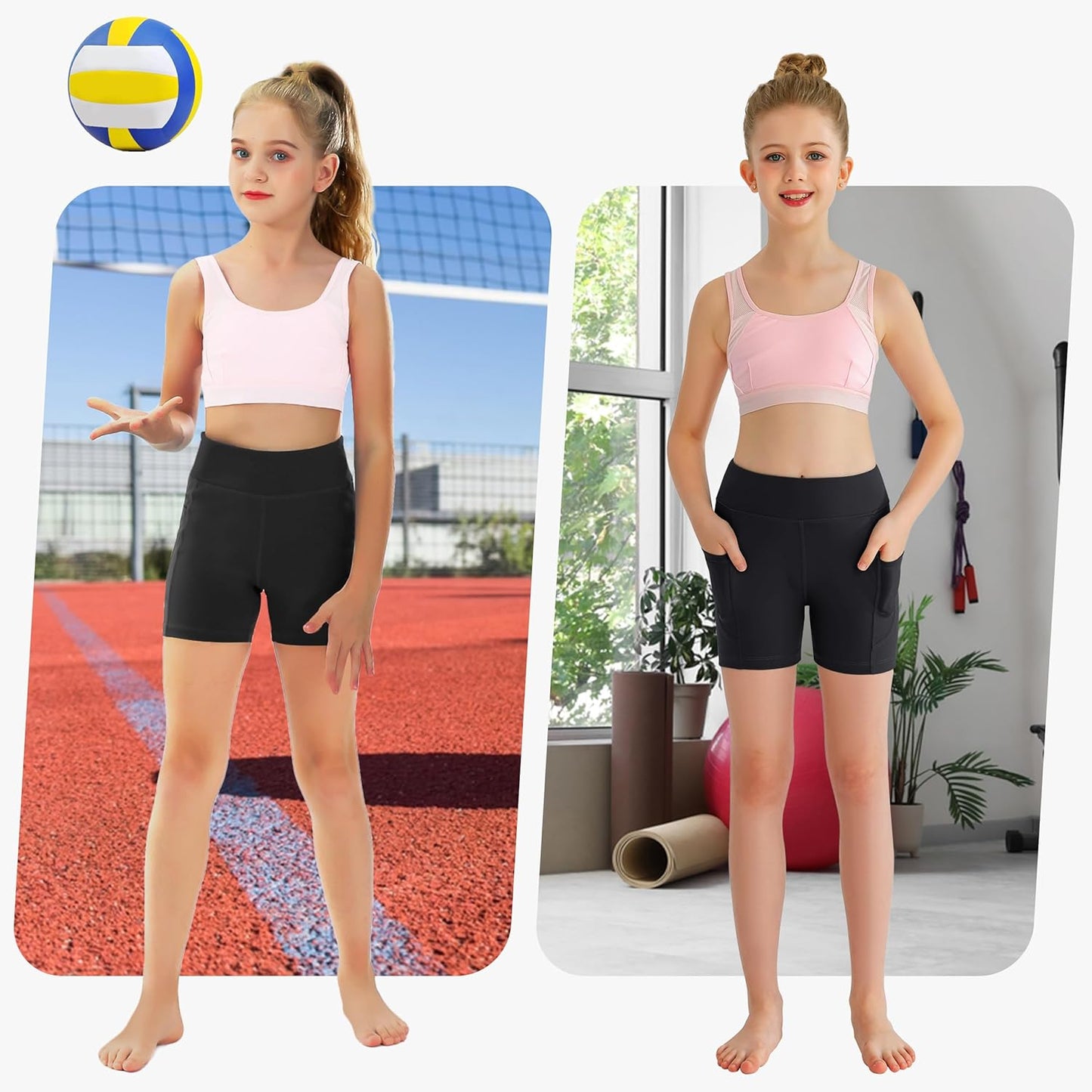 MIVEI Youth Girls Volleyball Spandex Shorts - Comfortable Athletic Compression for Dance & Gymnastics