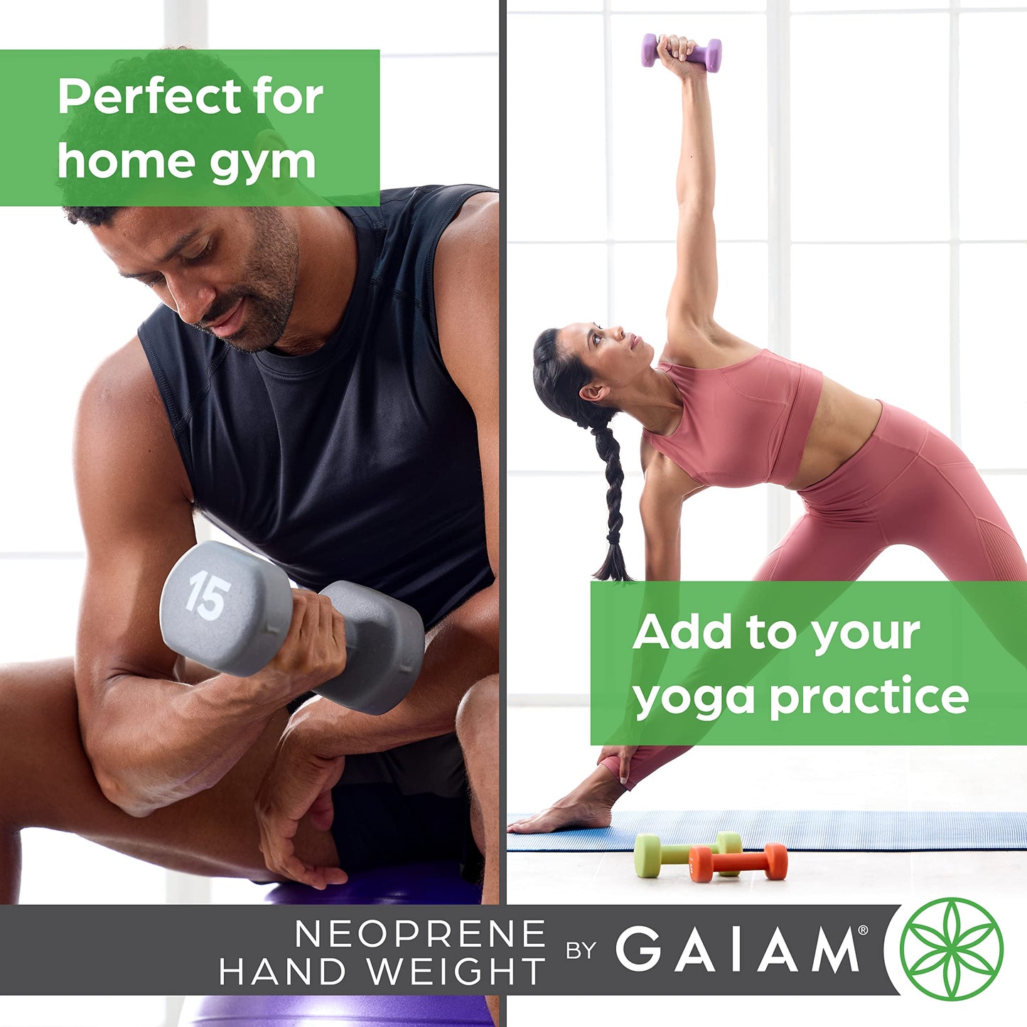 Gaiam Dumbbell Hand Weight (Sold in Singles) - Neoprene Coated Exercise & Fitness Dumbbell for Home Gym Workouts and Strength Training - Free Weights for Women and Men (8lb, Green)