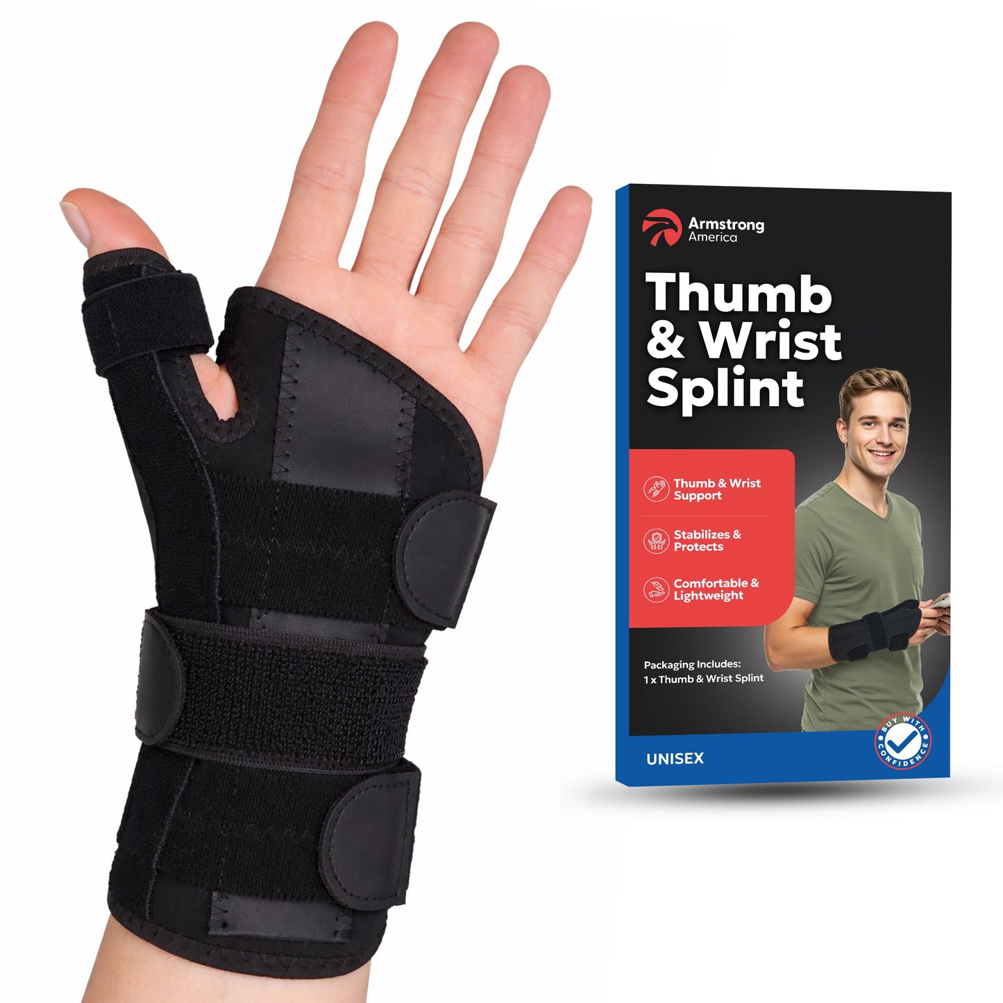 Thumb Splint & Wrist Brace | Carpal Tunnel Wrist Splint with Trigger Thumb Brace Spica | Stabilizer & Support For Tendonitis Pain, Arthritis, CMC, Tenosynovitis, De Quervain Women Men SM/MED LEFT HAND