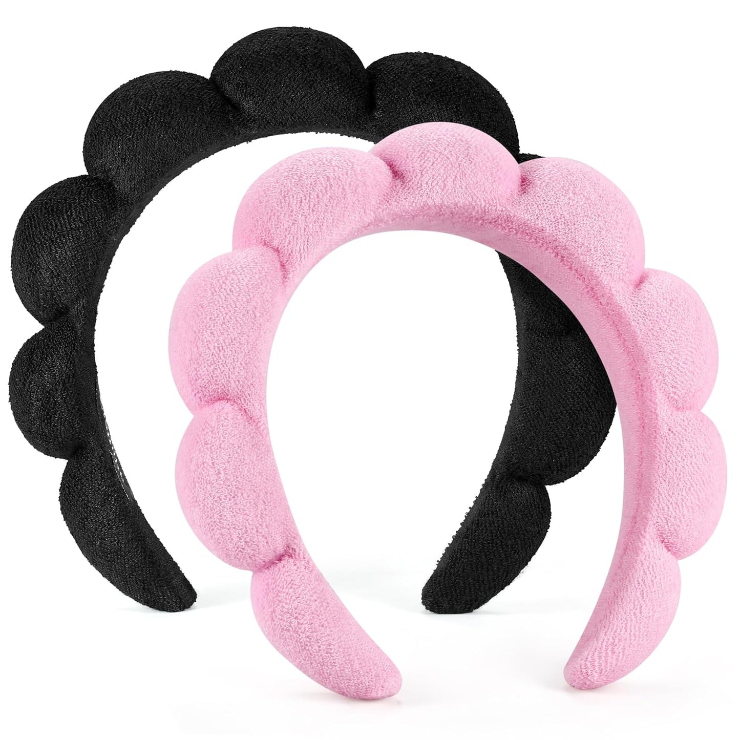 Ztomine Spa Headbands - Set of 2 Terry Cloth Face Washing Headbands for Skincare | Black & Pink