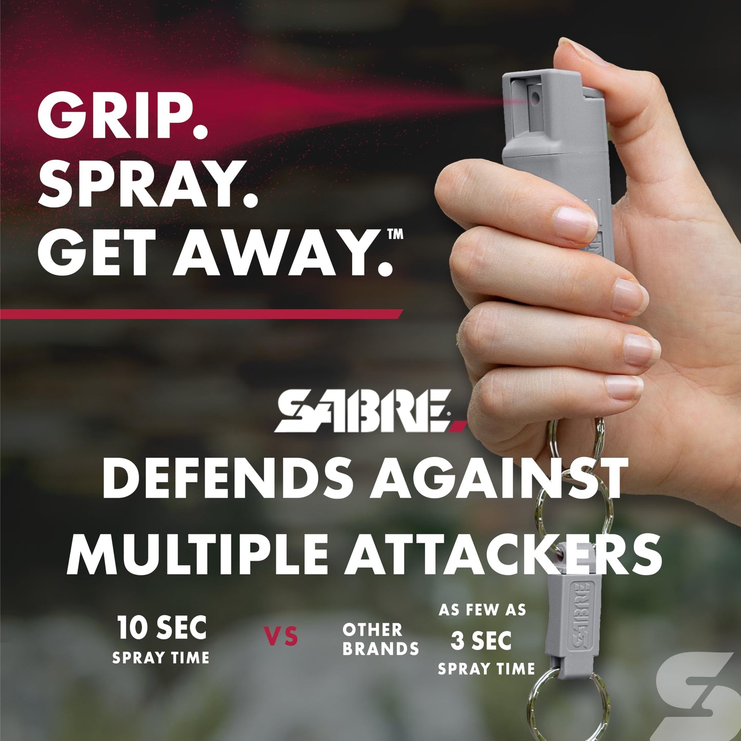 SABRE Pepper Spray with Quick Release Keychain for Self Defense – Multi Pack Max Strength OC with UV Marking Dye, Twist Lock Safety, Finger Grip, 10‑Sec. Spray, 14‑ft Range, Made in USA, 0.54 fl oz