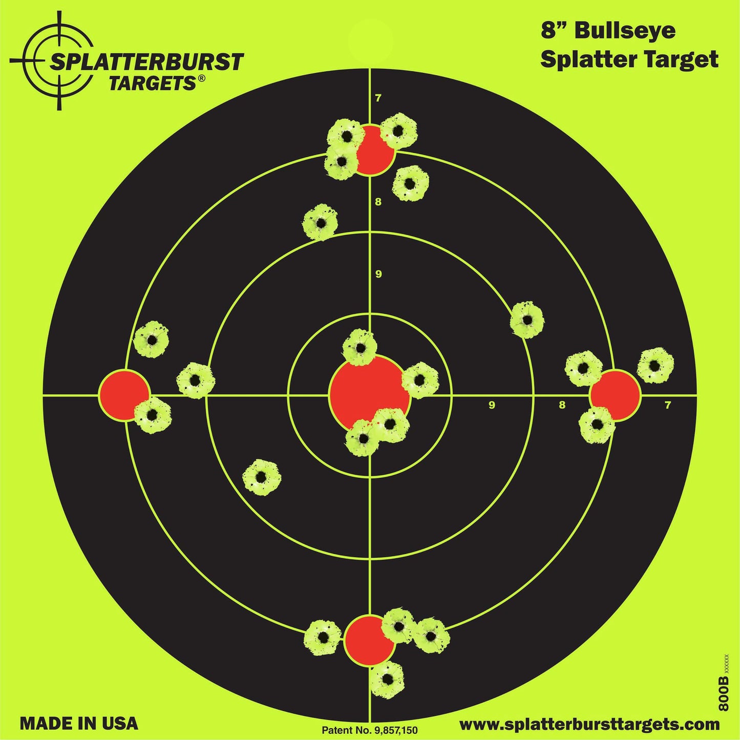 Splatterburst Target - 8 inch Bullseye Reactive Shooting Target - Shots Burst Bright Fluorescent Yellow Upon Impact - Gun - Rifle - Pistol - Airsoft - BB Gun - Pellet Gun - Air Rifle (100 Pack)