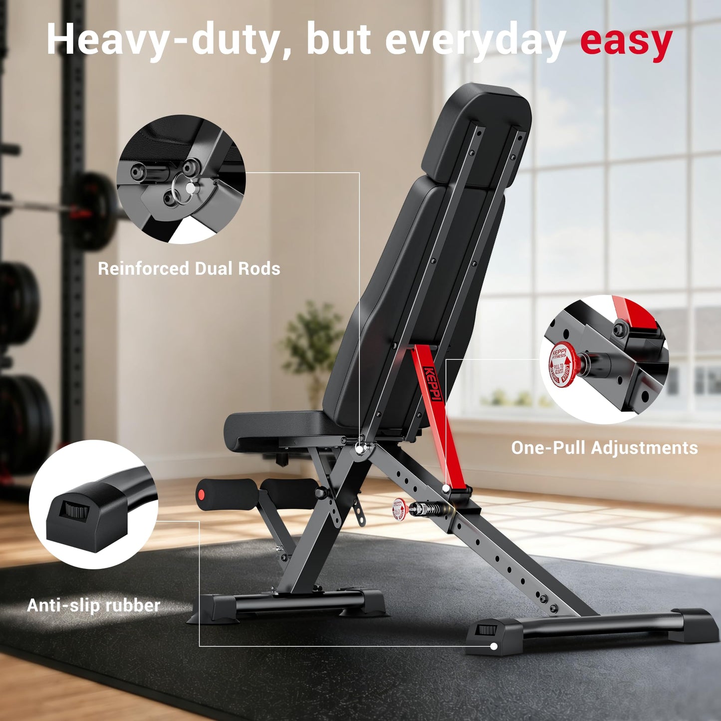 Keppi 900LB Weight Bench, Adjustable Foldable Workout Bench Press for Full Body Strength Training, Incline Decline Bench with Fast Folding - New Version