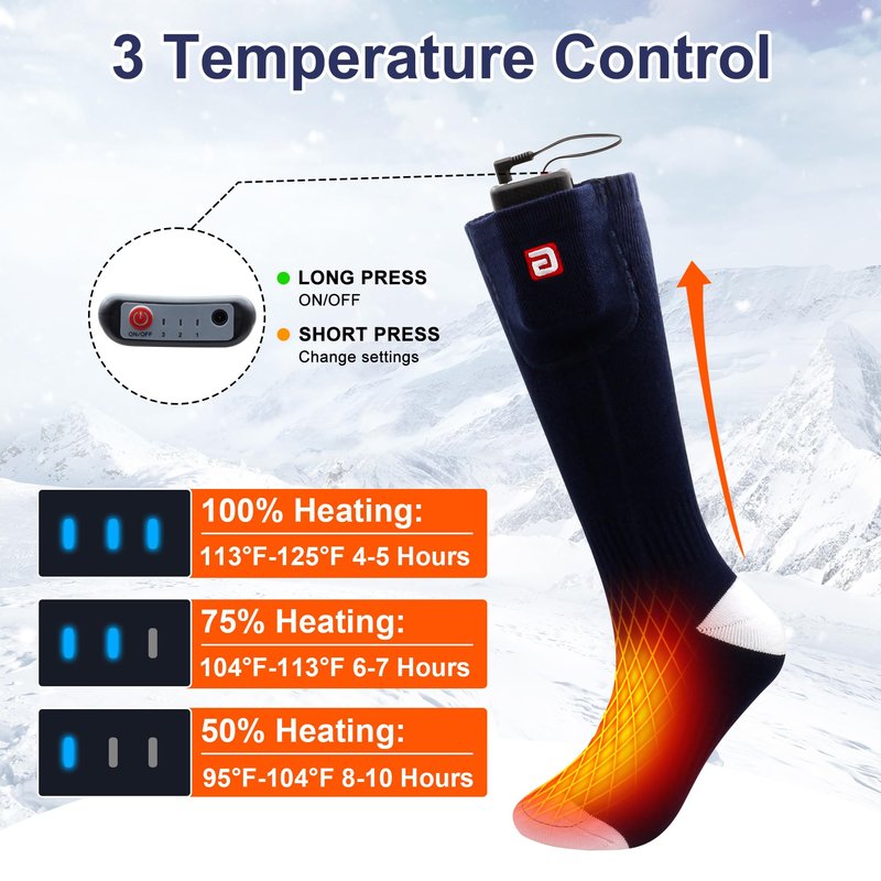 CODSOK Heated Socks Rechargeable Electric 3.7V 4000mAh Winter Navy Socks Cold Foot Warmers for Cycling Skiing Fishing Dog Walking Hiking Camping