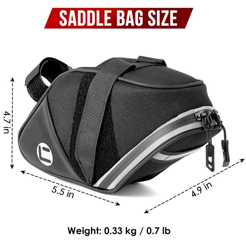 WOTOW Bike Saddle Bag - Waterproof Strap-on Bike Seat Bag - Reflective Bicycle Under Seat Storage Pouch for Road Mountain Bike Cycling Travel