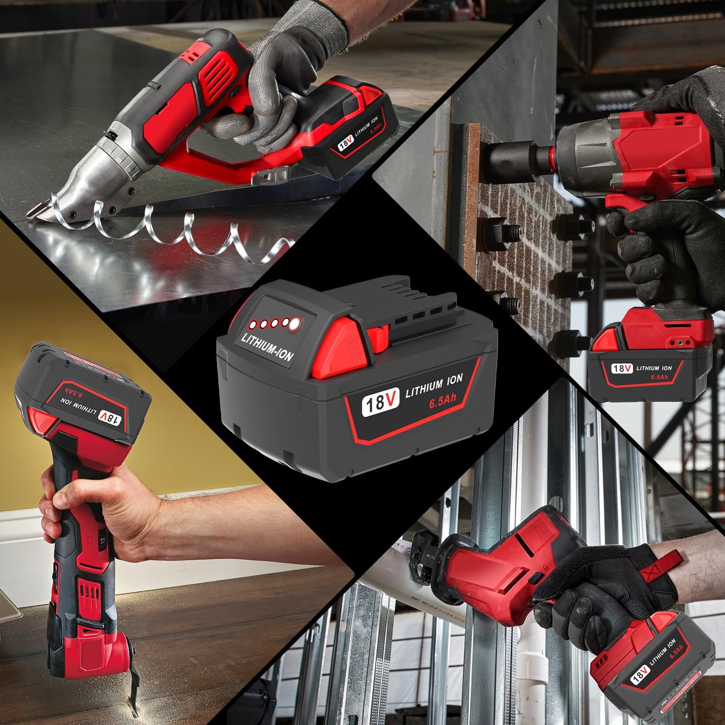 Worthmah 2 Pack 6.5Ah 18V Batteries Replace for Milwaukee M18 Battery Lithium lon 48-11-1860 48-11-1850, Compatible with m18 Milwaukee Battery Charger and 18 Volt Cordless Power Tools