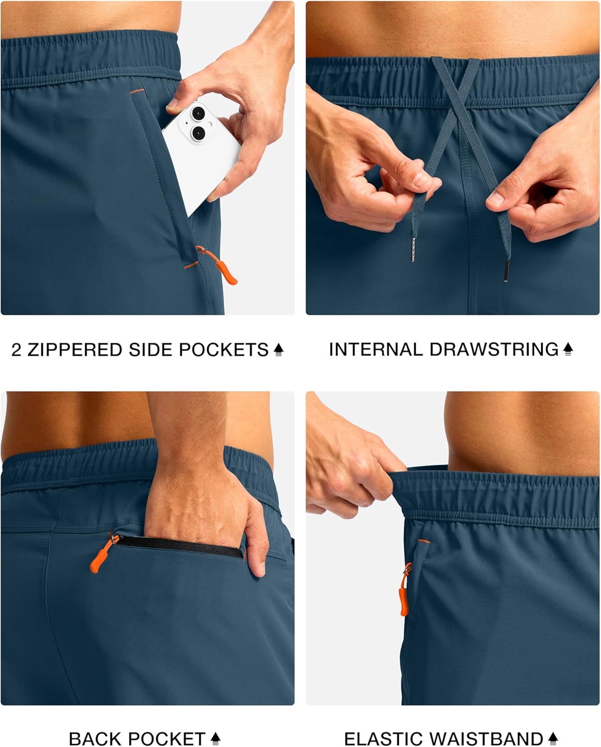 Pudolla Men's Athletic Hiking Shorts - Lightweight Gym & Outdoor Shorts with 3 Zipper Pockets