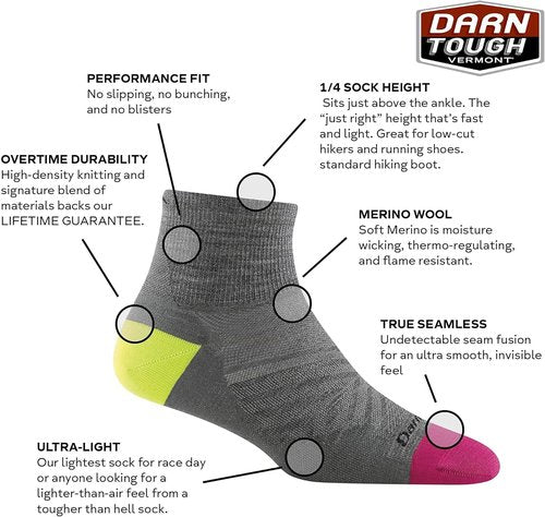 Darn Tough Women's Ultra-Lightweight 1/4 Run Socks - Comfort & Performance | Style 1044