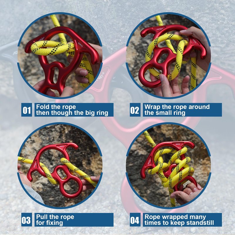 50KN Rescue Figure, 8 Descender Large Bent-Ear Belaying and Rappelling Gear Belay Device Climbing for Rock Climbing Peak Rescue 7075 Aluminum Alloy (Red)