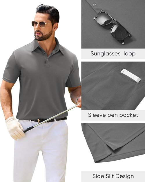 Alimens & Gentle Men's Tactical Polo Shirt - Short Sleeve Dry Fit Golf Top for Outdoor Sports | Stretch Fabric