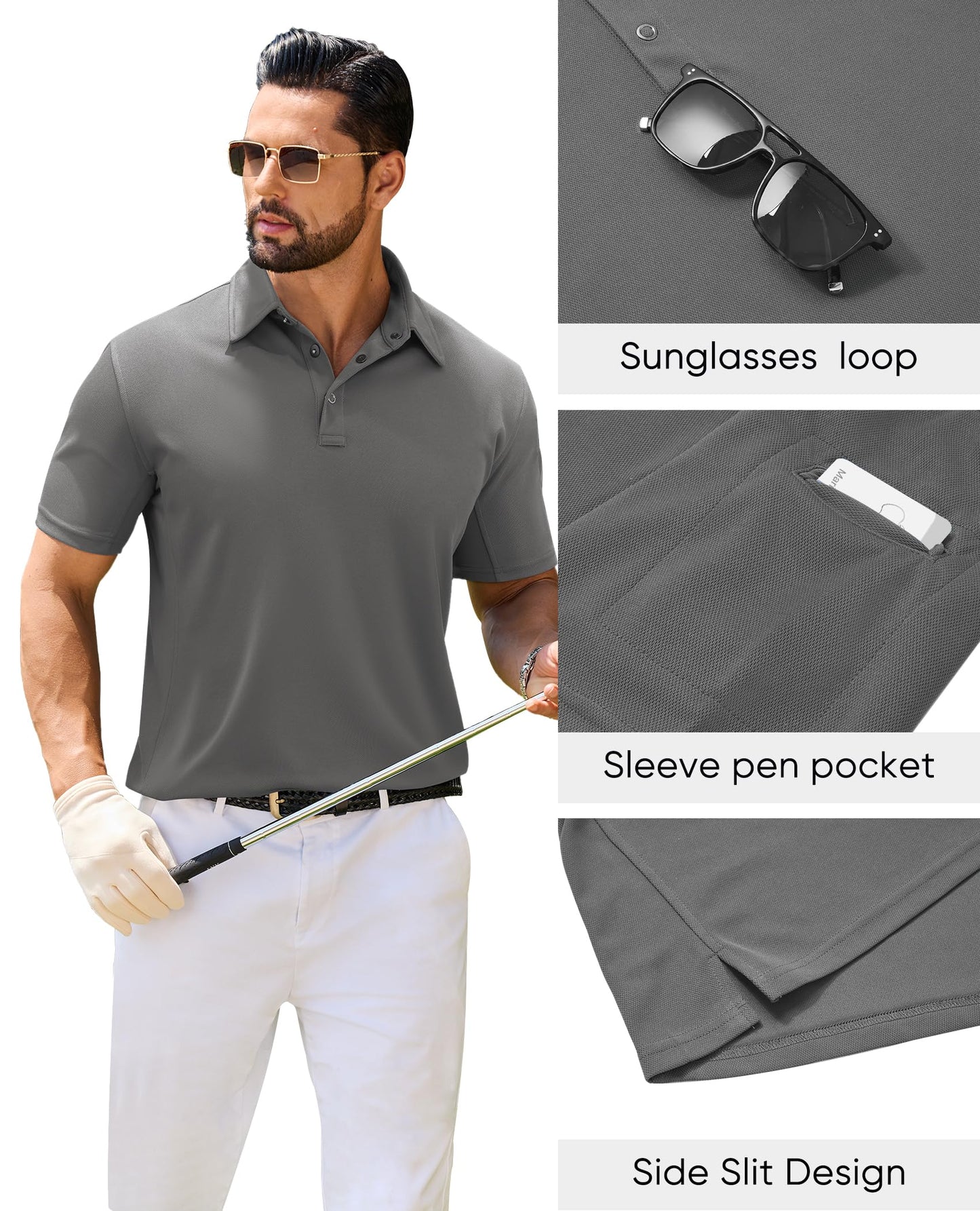 Mens Polo Shirts Tactical Dry Fit Golf Shirt Stretch Casual Tops Tennis