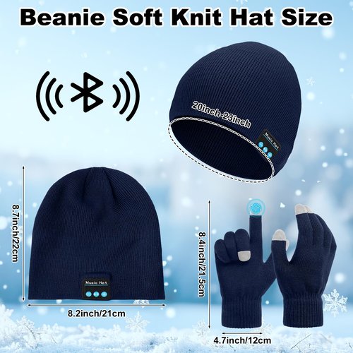 Honoson 4 Set Bluetooth Beanie Hat for Men Wireless Music Beanie with Gloves Winter Gift for Men Women Sports Winter Gift(Black, Navy)