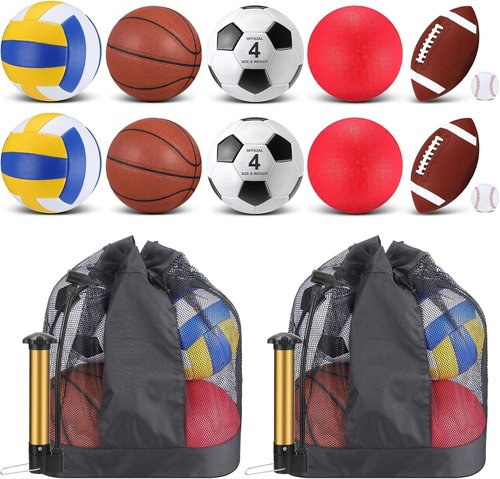 Deekin 12-Piece Assorted Sport Ball Set - Official Size Basketball, Football, Volleyball & More | Ideal Kids' Gift