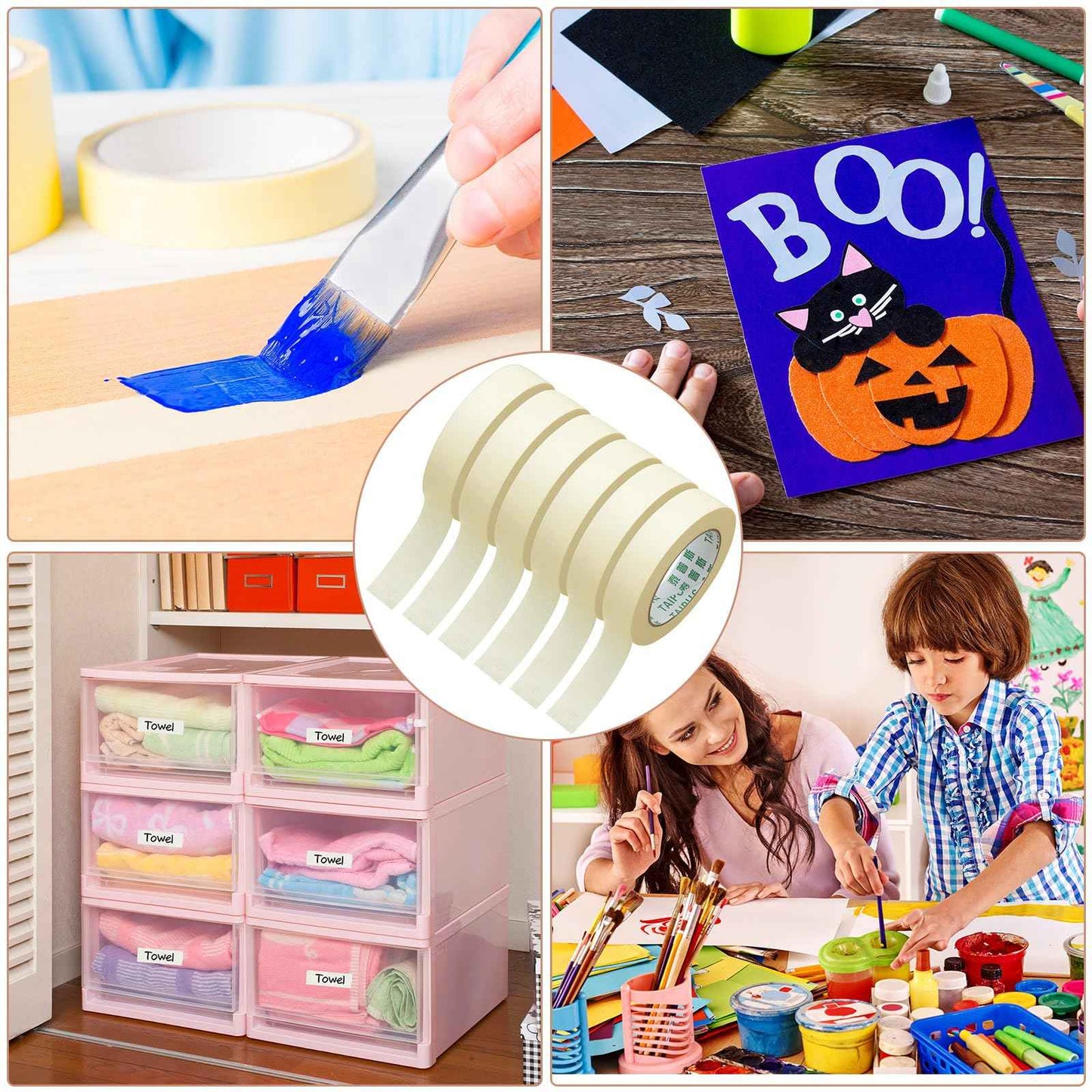 Fainne Masking Tape Bulk General Purpose Masking Painting Tape 55 Yards for Painting Home Office School Stationery Arts Crafts Basic Use, Easy Removal(60 Rolls,1 Inch)