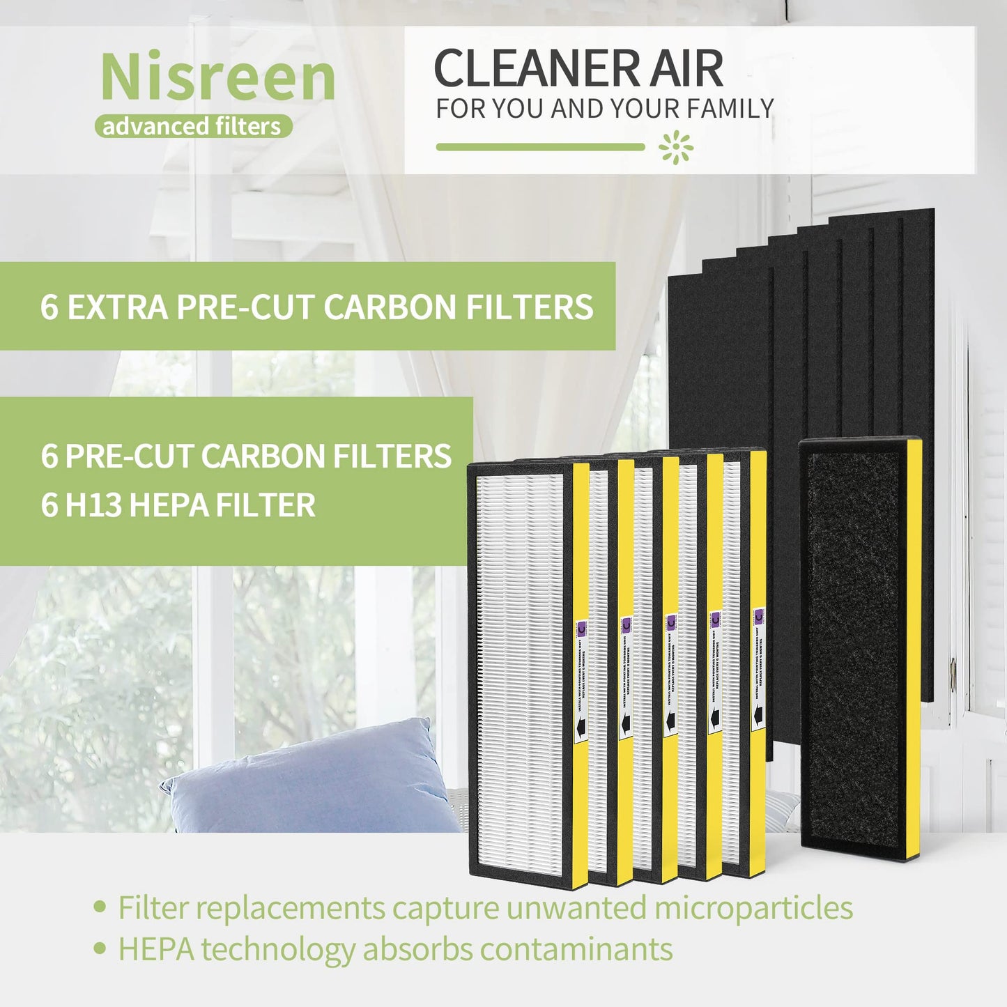 Nisreen 6 Set FLT5000 Pure HEPA Air Purifier Filter Replacement Filter Size C Compatible with Germ-Guardian True HEPA Filter C AC5000E AC5250PT AC5300B AC5350W AC5350B AC5350BCA CDAP5500
