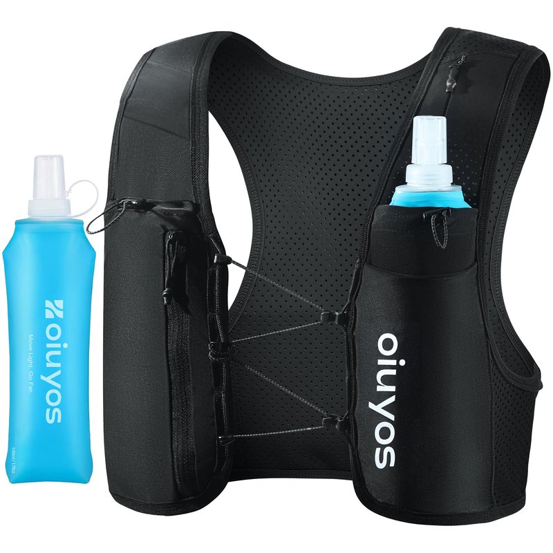 Oiuyos Running Vest for Women Men - USA Design - Adjustable Chest Straps Running Hydration Vest with 500ml Soft Flask - Lightweight Reflective Hydration Backpack