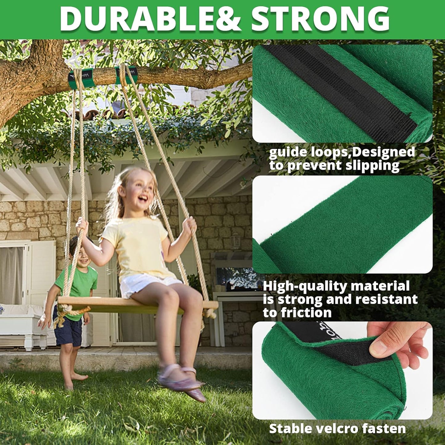 Tree Protector Kit - 60" x 6" Non-Slip Felt Wraps with Anti-Slip Straps | Ideal for Ziplines & Hammocks - Green