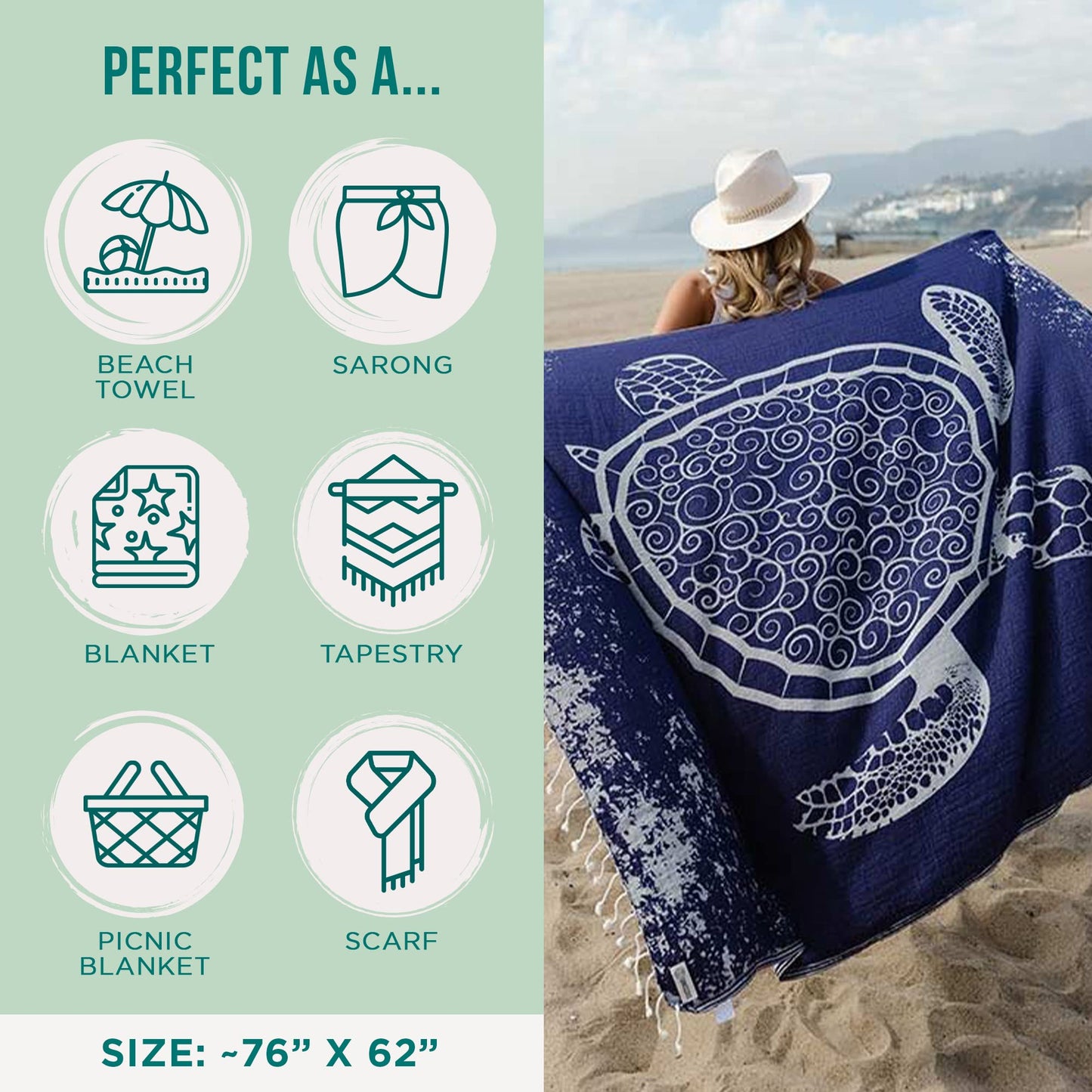 Sand Cloud Turkish Beach Towel - Sand Resistant & Quick Dry - Large