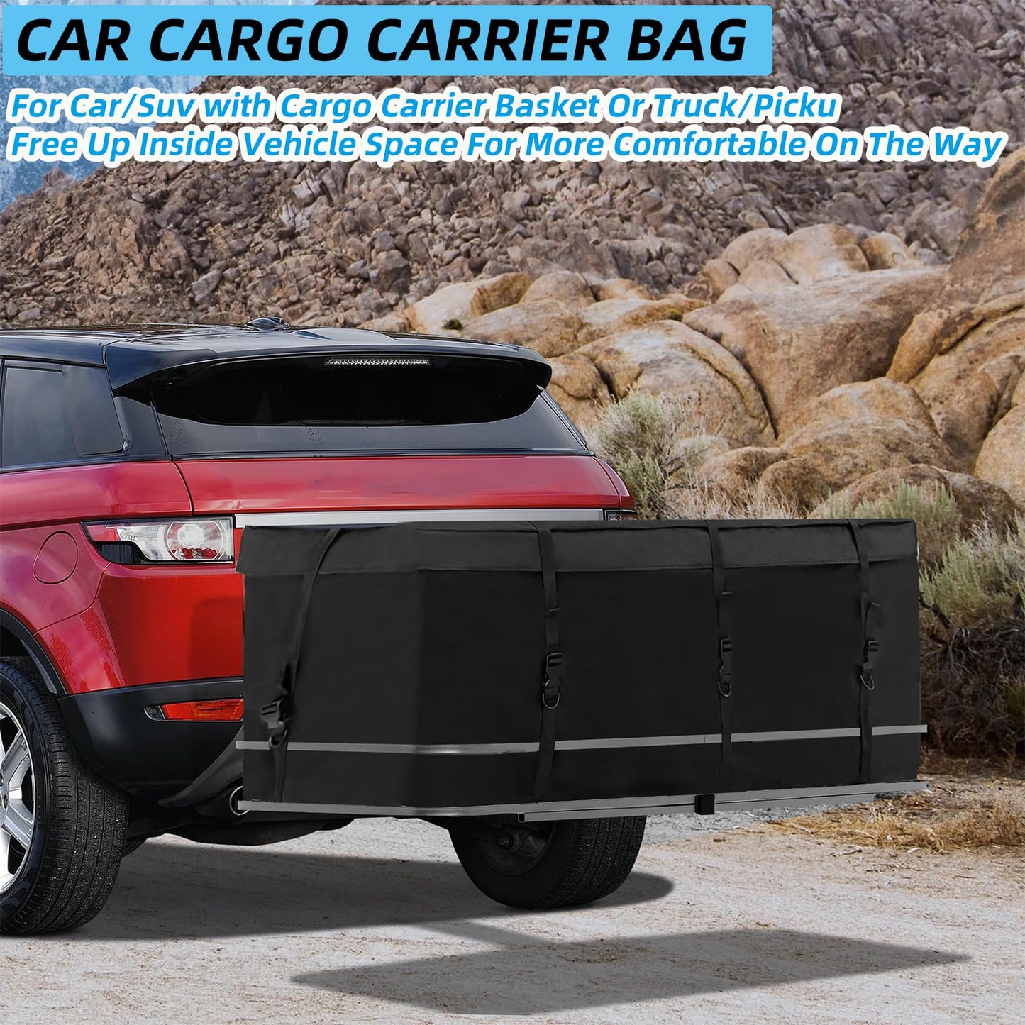 Waterproof Cargo Bag for Hitch Carrier 12.5 Cubic Feet Cargo Bag for Hitch Carrier,600D PVC Vehicle Soft-Shell Carriers with 8 Reinforced Straps,Storage Bag