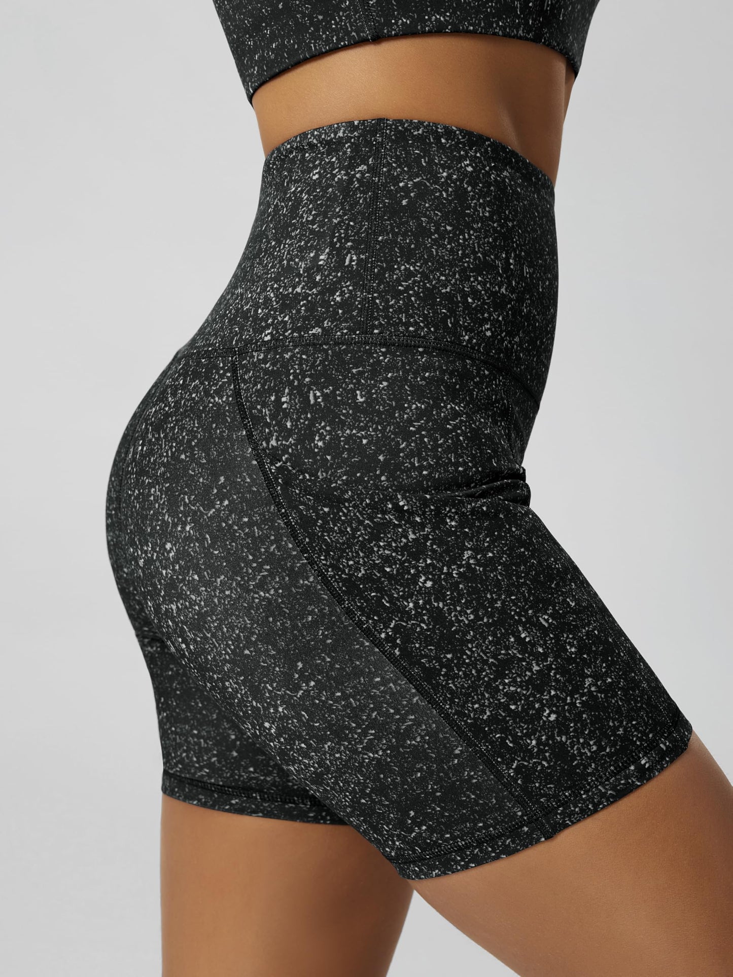 ODODOS 5" Tummy Control Biker Shorts for Women with Pockets High Waist Athletic Workout Yoga Shorts, Black Dot, Large