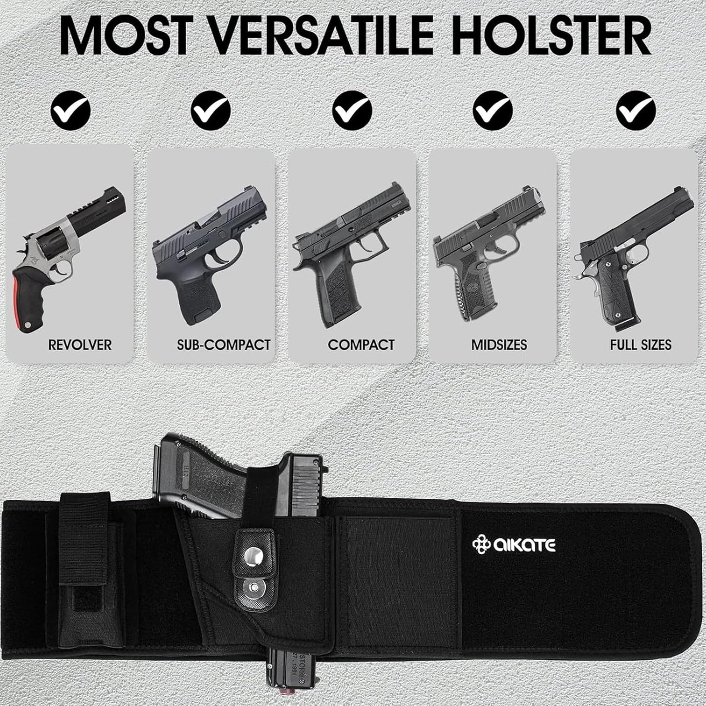 AIKATE Belly Band Holster - Upgraded Concealed Carry for Men | Fits Glock 19, 17 & S&W M&P Shield 9MM
