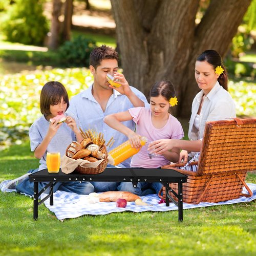 CJPWMT Folding Camping Table with Storage Net,3ft Portable Aluminum Folding Table with 3 Adjustable Height Max 27.3 Inch for Outdoor Backyard BBQ Picnic Cooking Tents Beach Indoor Bedroom（Black）